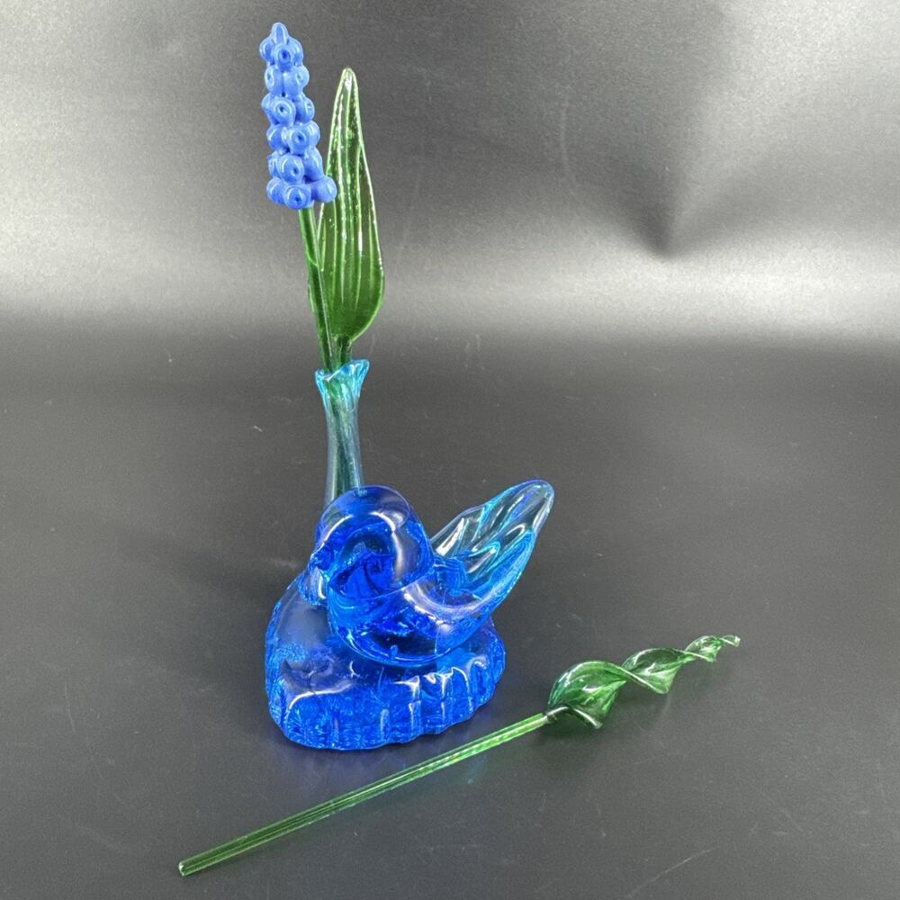 Bluebird of Happiness Heart Base Mini Swung Vase Signed Leo Ward 2002 W/ Flower